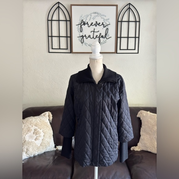 Eileen Fisher Black Quilted Puffer Jacket With A Ribbed Collar And Cuffs Size M - Picture 8 of 14
